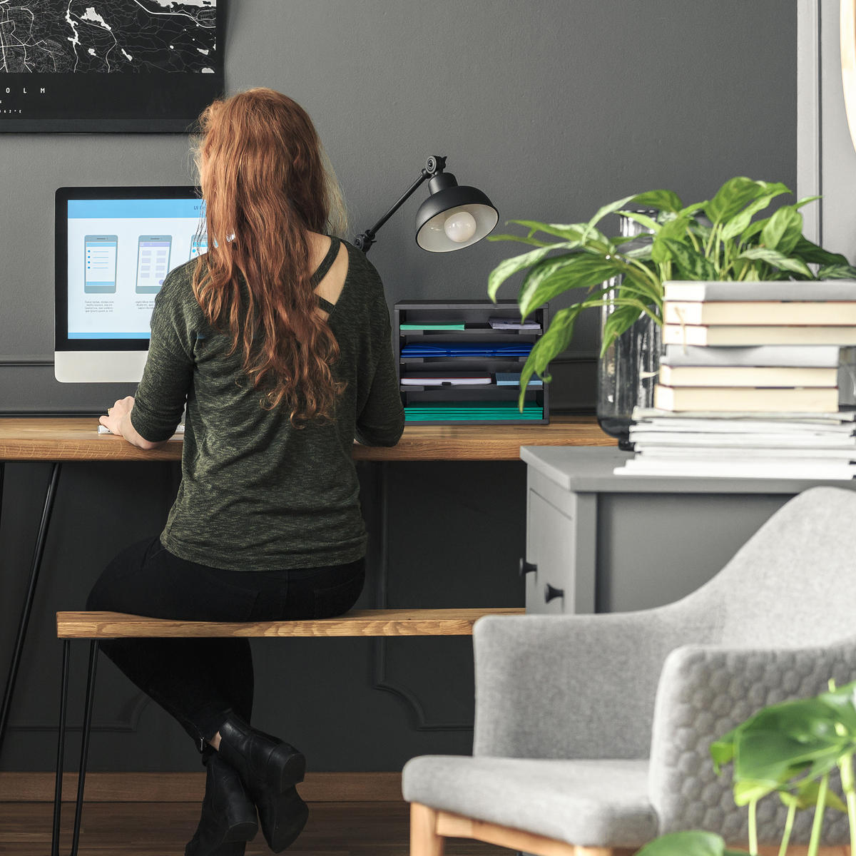 UKLADANIE dokumentov - čierna, kompozitné drevo (35.5/28/25cm) - Relaxdays