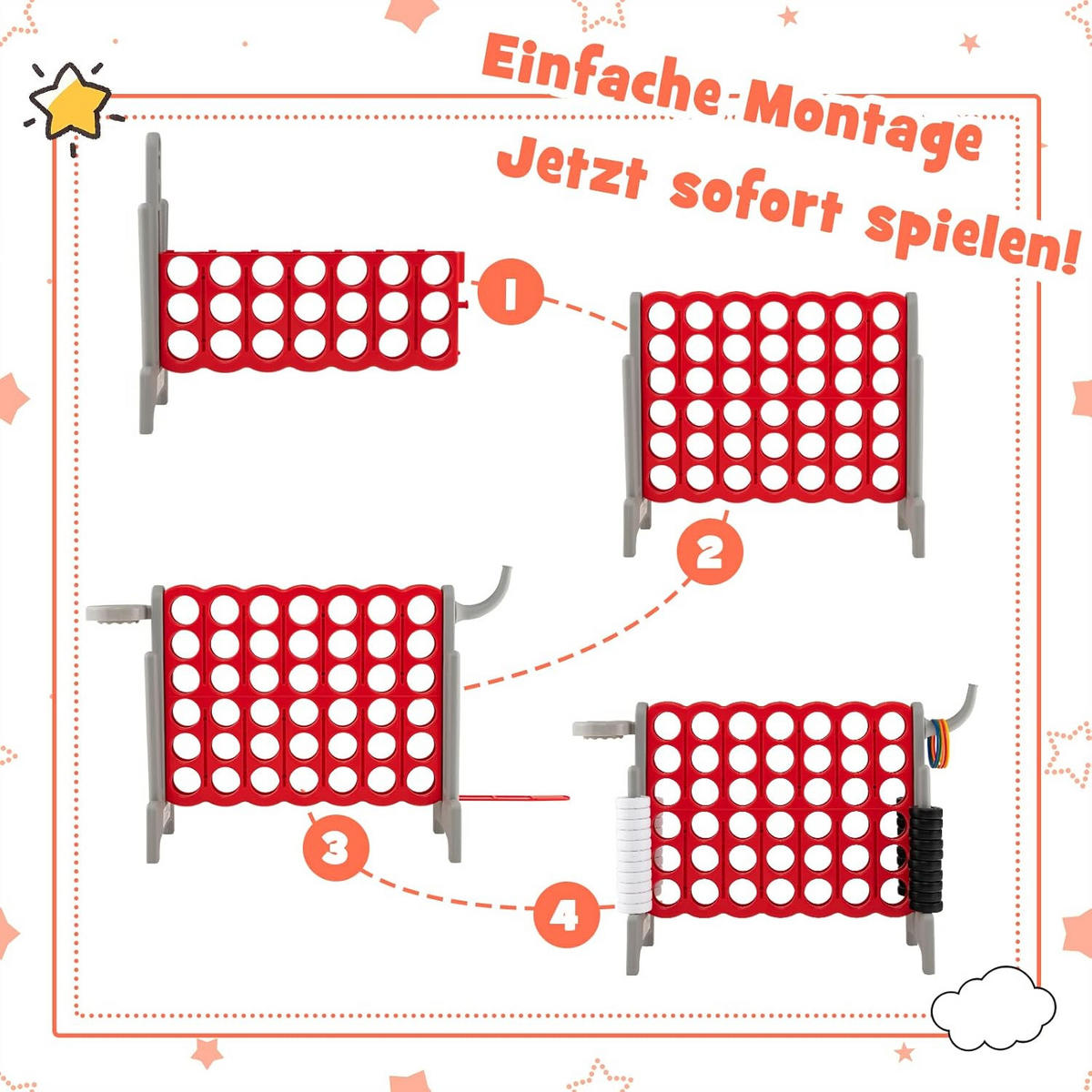 SPIELSET 4 in 1 Riesiges 4 Gewinnt Multicolor - Multicolor, Kunststoff (33/84cm) - COSTWAY