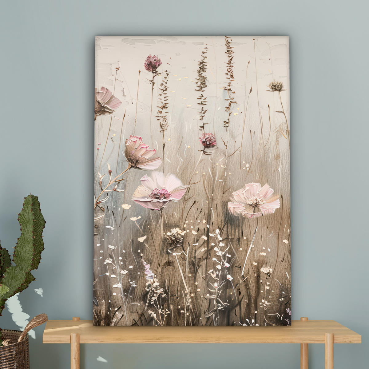 LEINWANDBILD Blumen - Rosa - Modern - Beige Wanddeko Schlafzimmer 60x90 cm - Beige, Textil (60/90cm) - MuchoWow