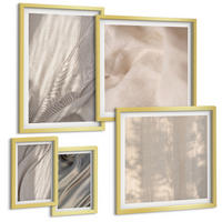 BILDER SET 5er Set - 50x50 cm & 20x30 cm & 40x60 cm Goldrahmen - Nahaufnahme von natürlichen Boho-Stoffen - Goldfarben, Kunststoff (40/60cm) - TULUP
