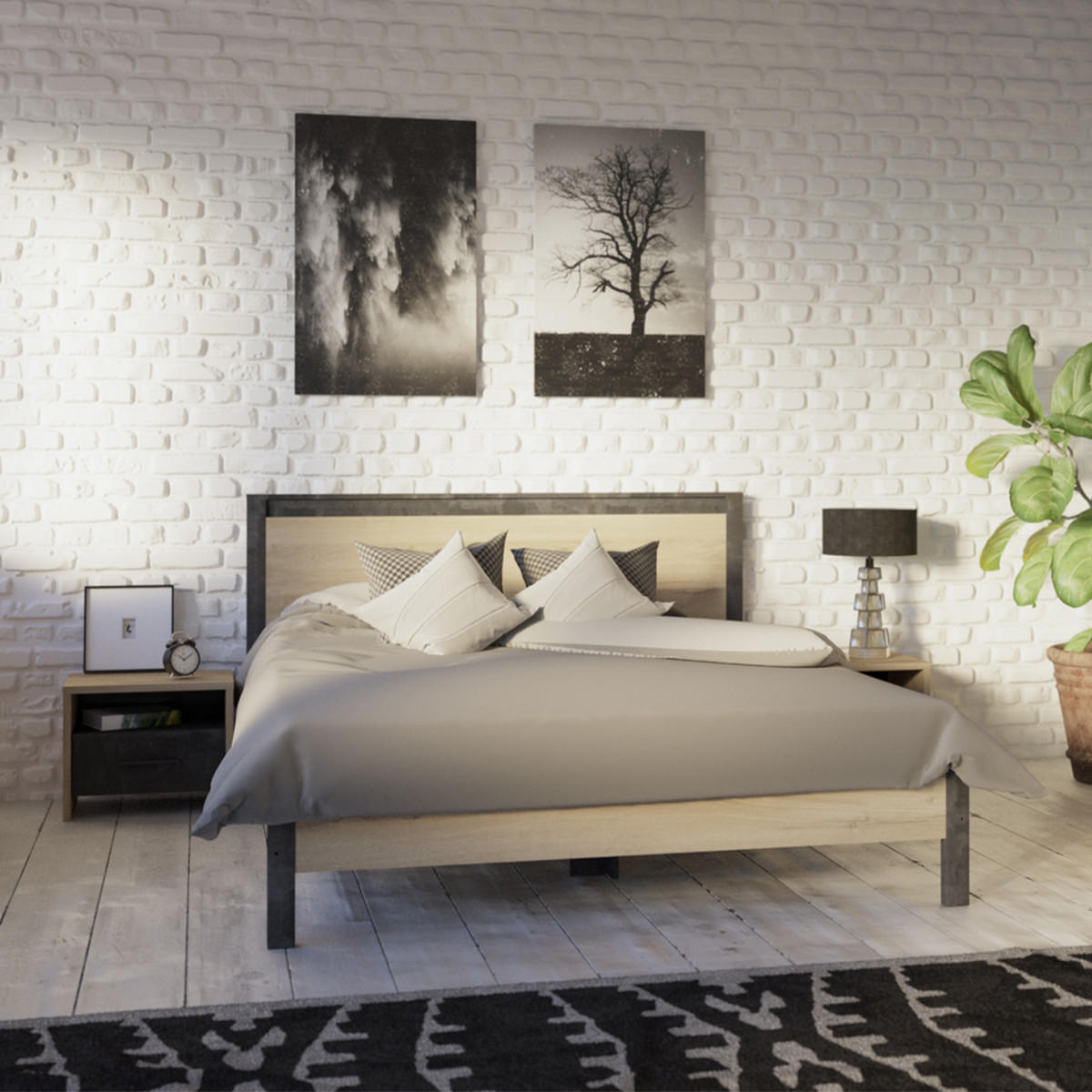 NACHTTISCH mit 1 Schublade und 1 Nische in Eichen- und schwarzem Dekor L49.6 x H40 cm - Colorado - Sonoma Eiche, Holzwerkstoff (36.3/40.1/49.6cm) - Calicosy