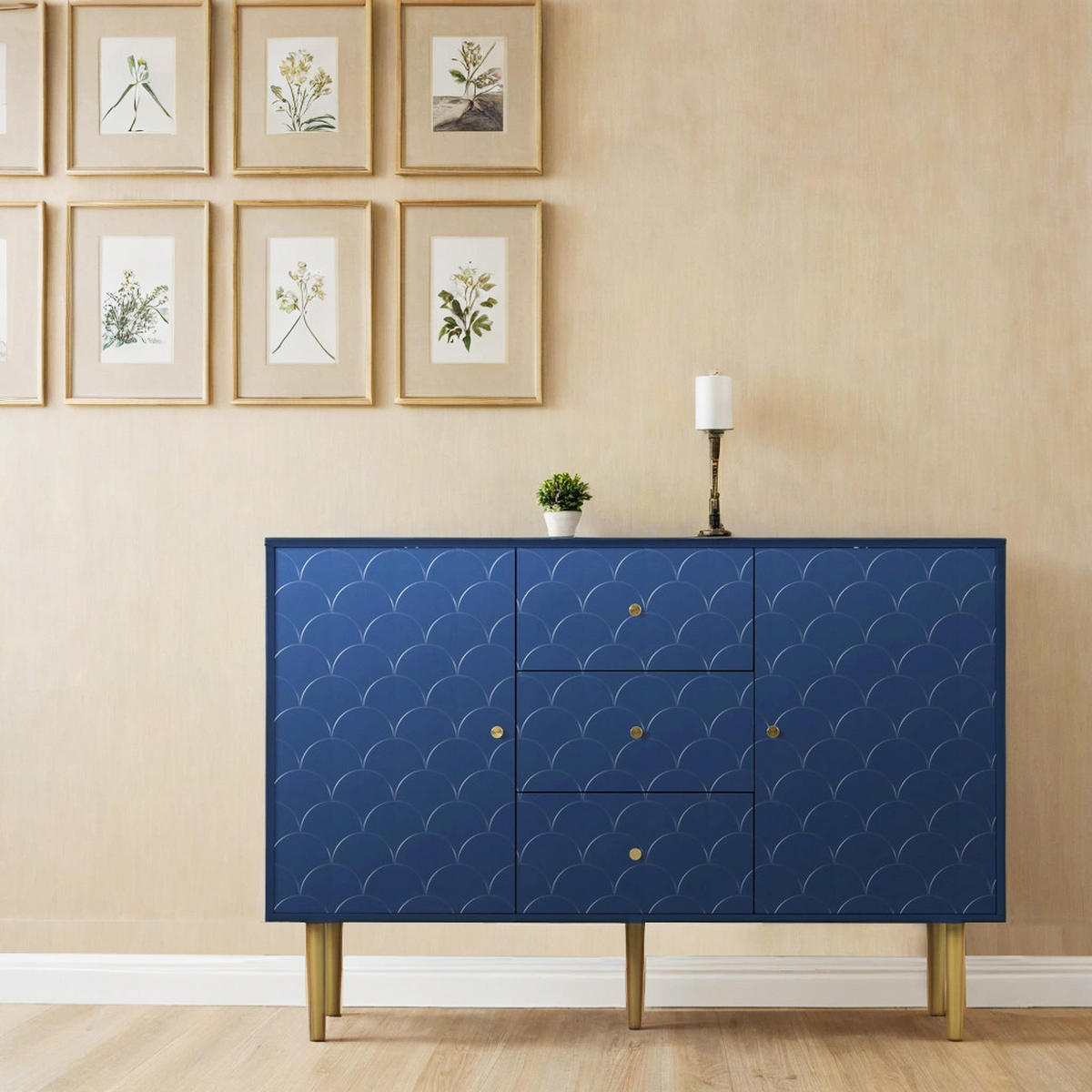 SIDEBOARD 2 Türen und 3 Schubladen, Verstellbare Ablage Blau 120/40/82CM - Blau, Holzwerkstoff/Metall (40/82/120cm) - Urban Meuble