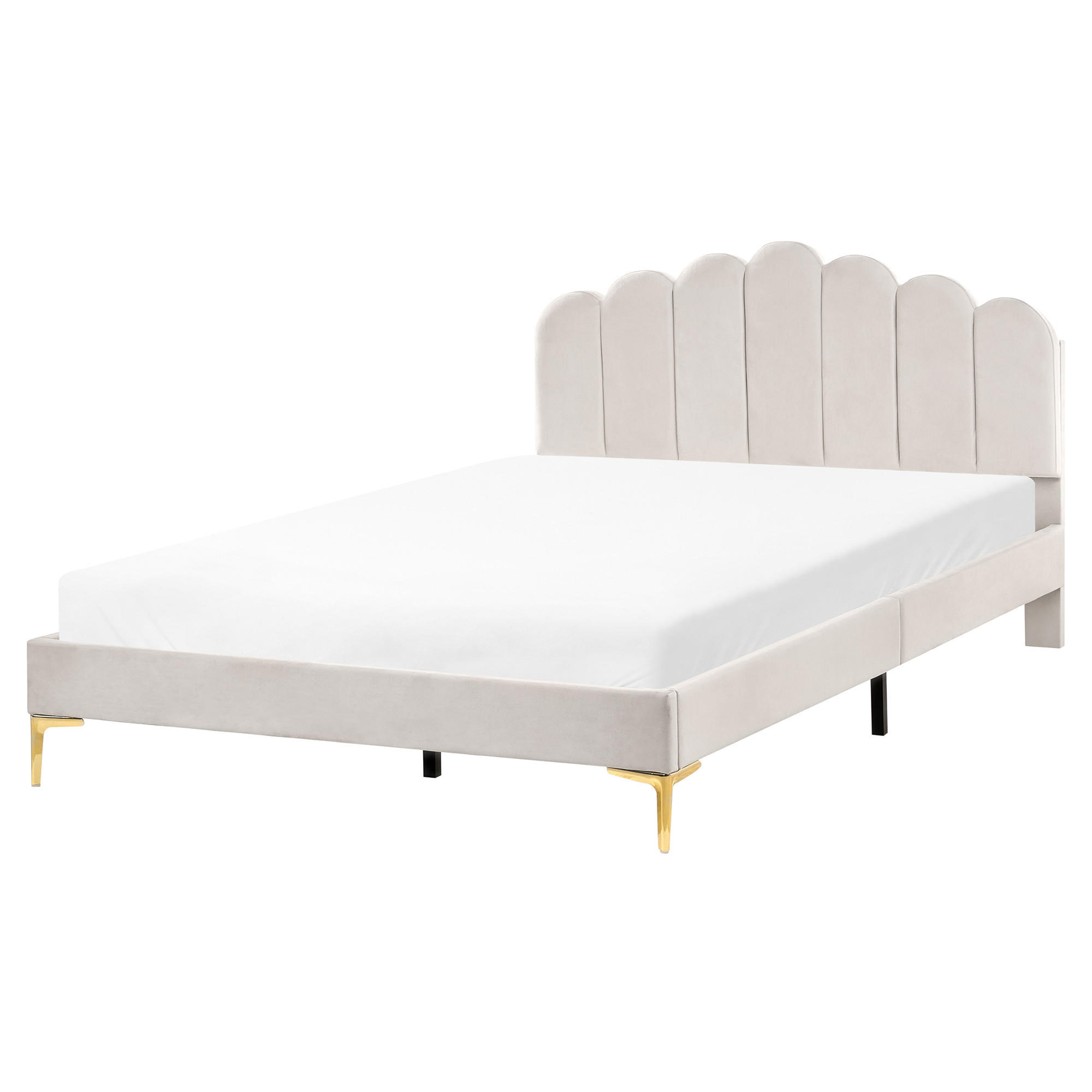 BETT mit Lattenrost 160/200 cm Samtstoff Cremeweiß Sauvian - Creme, Textil (160/200cm) - Beliani