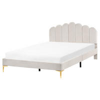 BETT mit Lattenrost 160/200 cm Samtstoff Cremeweiß Sauvian - Creme, Textil (160/200cm) - Beliani