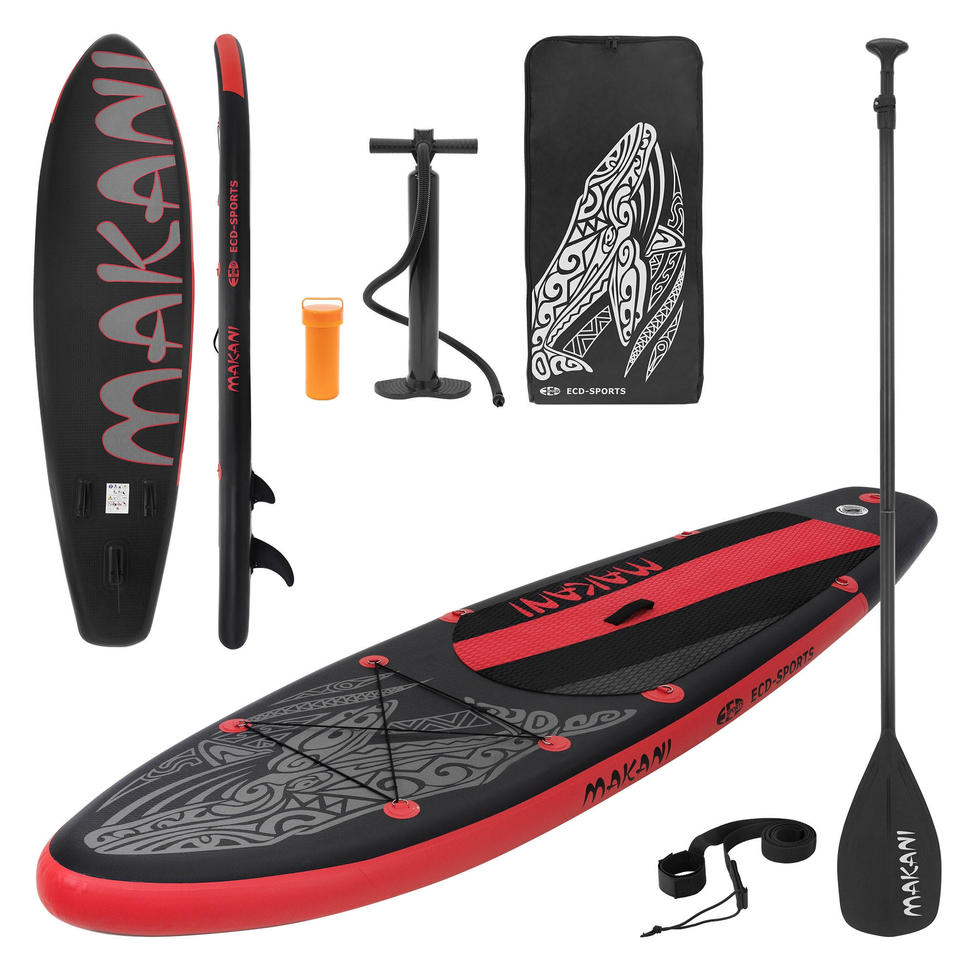 STAND UP PADDLE BOARD Makani Schwarz-Rot - Rot, Kunststoff (320/82/15cm) - ECD-Germany