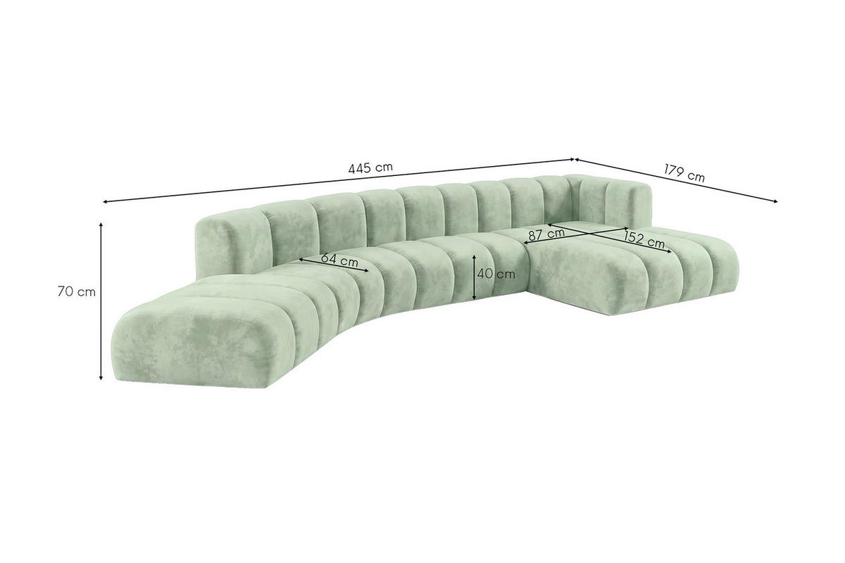 ECKSOFA Modulares In L-Form, Velvet-Stoff Riviera, Mintz, Rechts, GRAND Round - Mintgrün, Holz (445/179cm) - Kaiser Möbel