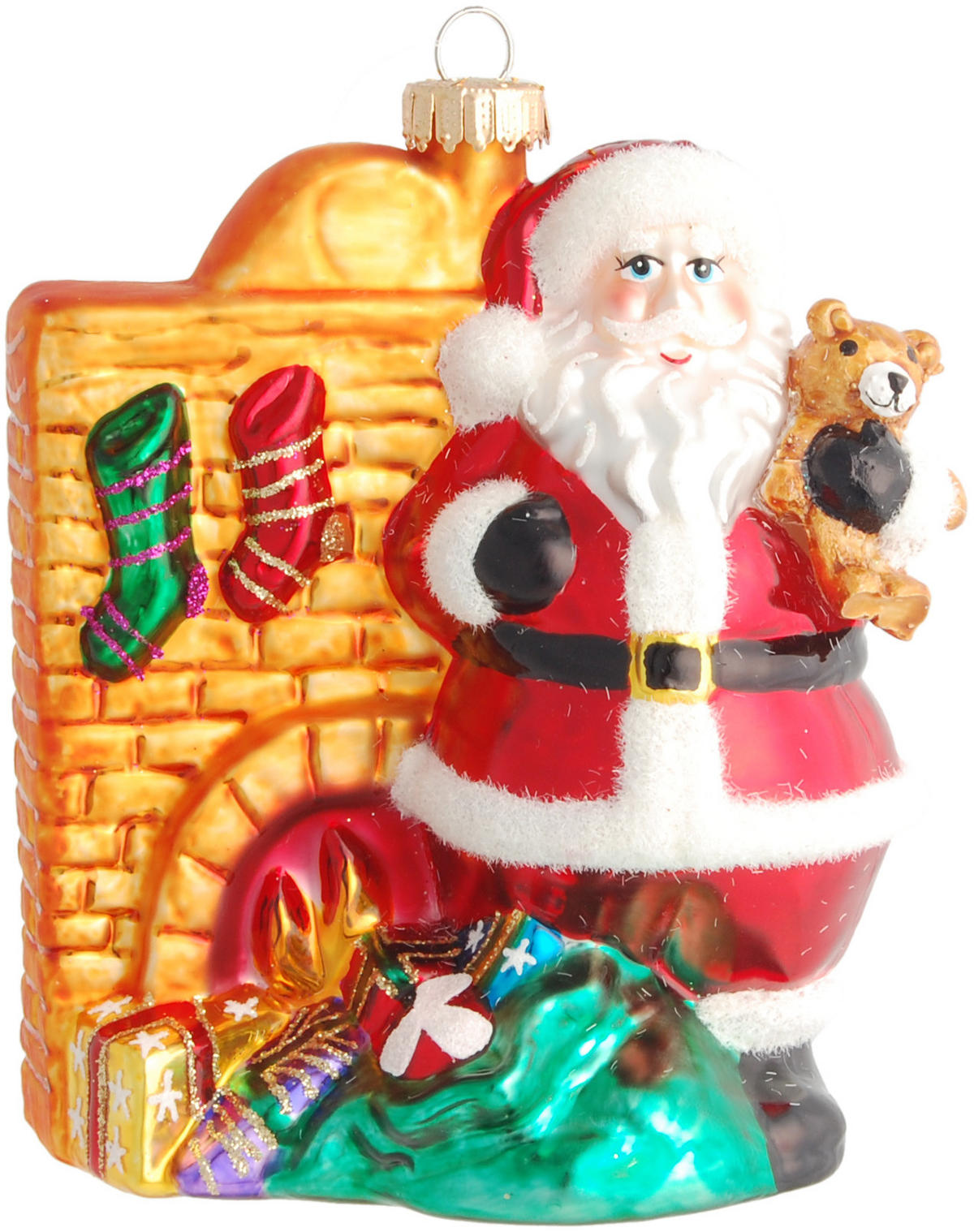CHRISTBAUMSCHMUCK Santa am Kamin Mehrfarbig 12cm (Glas / 1 Stk.) - Multicolor, Glas (9/12/6cm) - Krebs Glas Lauscha