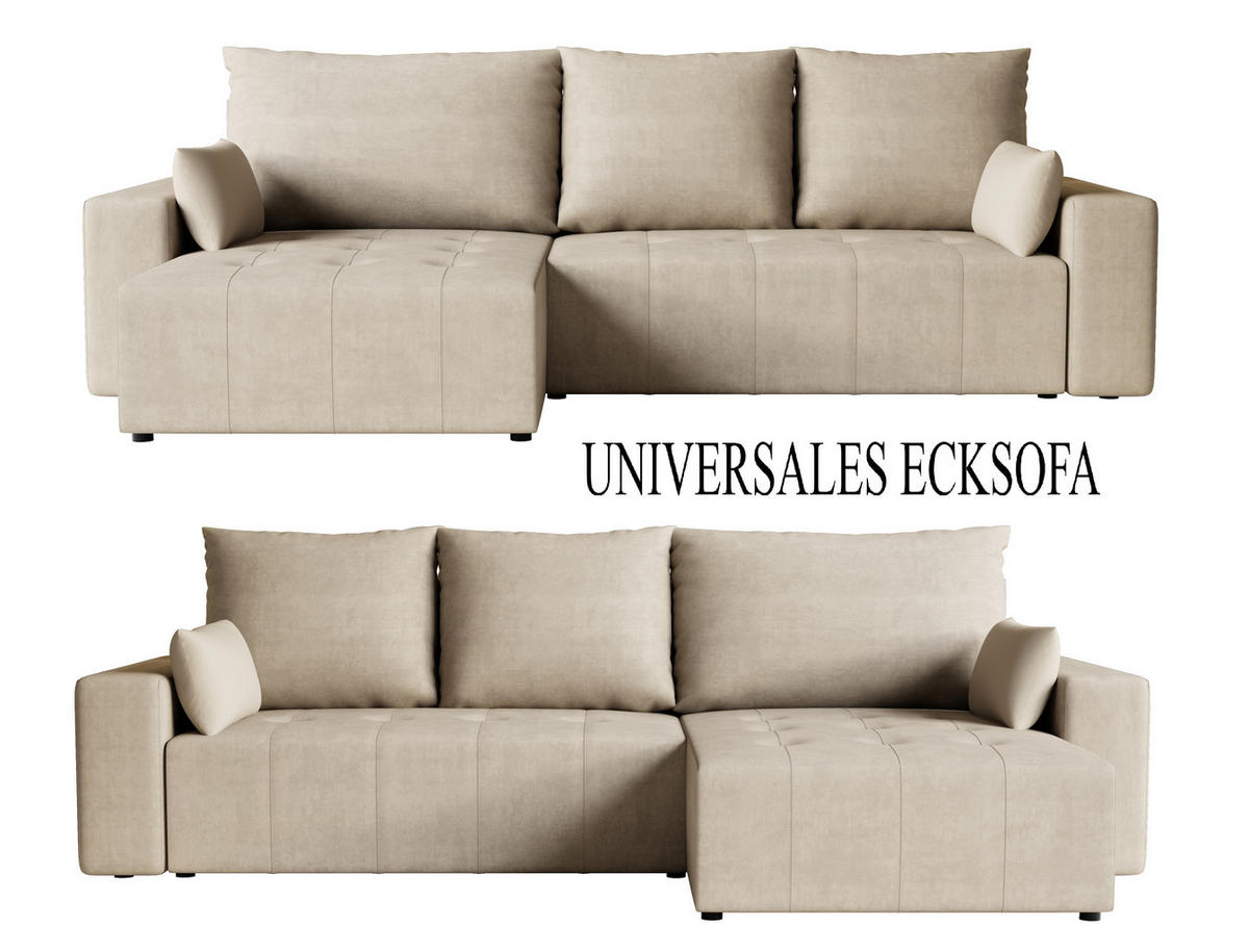 ECKSOFA Tico mit Bettkasten und Schlaffunktion, L-Form/XL-Form, Velourstoff, Universal - Beige, Holzwerkstoff (276/145cm) - 4ALL HOME