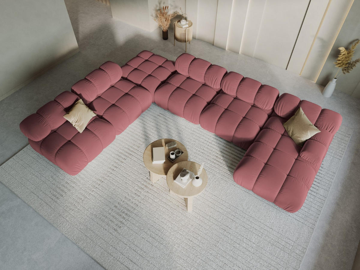 MODULARES-PANORAMASOFA links Bellis aus Samt rosa 7 Sitzplätze - Pink, Textil (282/63/379cm) - Micadoni