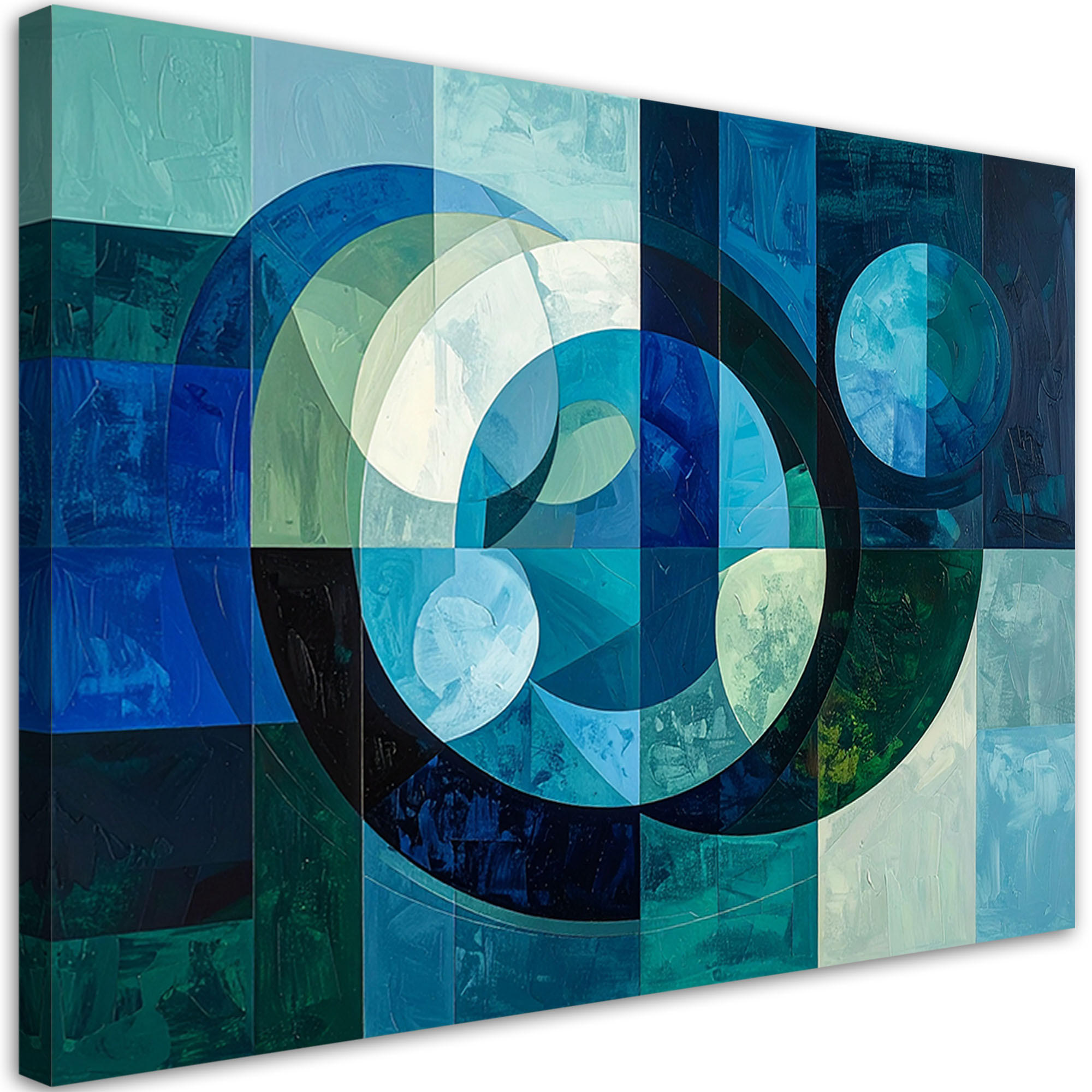 BILD auf Leinwand, Moderne Abstraktion mit Kreisen in Blau - Blau, Textil (30/20cm) - Feeby