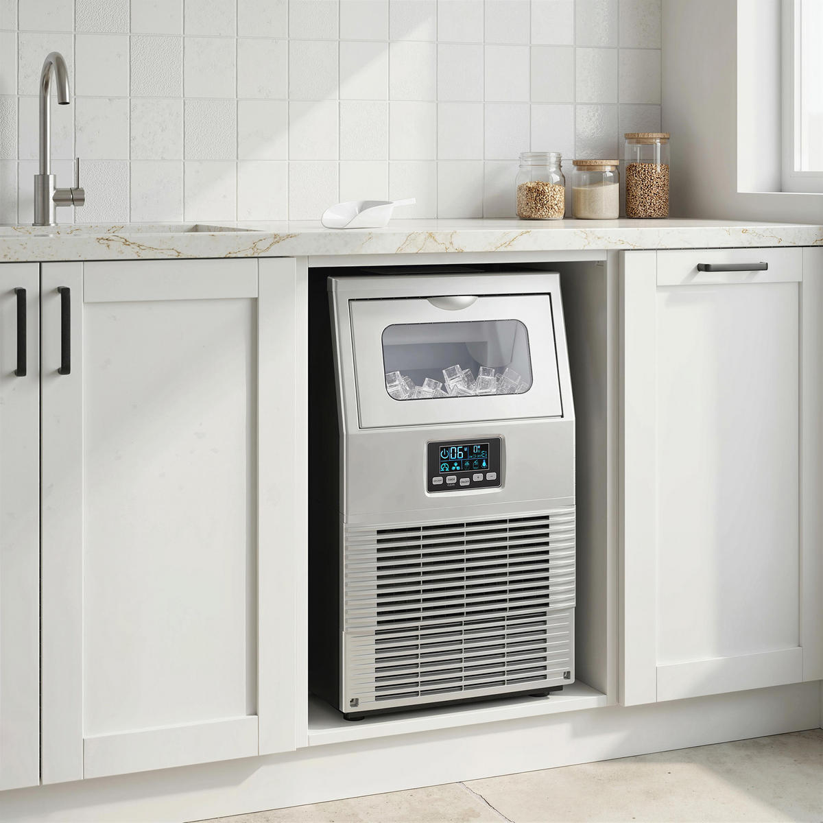 EISWÜRFELMASCHINE aus Stahl ABS Silber Schwarz - Multicolor, Metall (33.9/60.2/34.5cm) - HOMCOM
