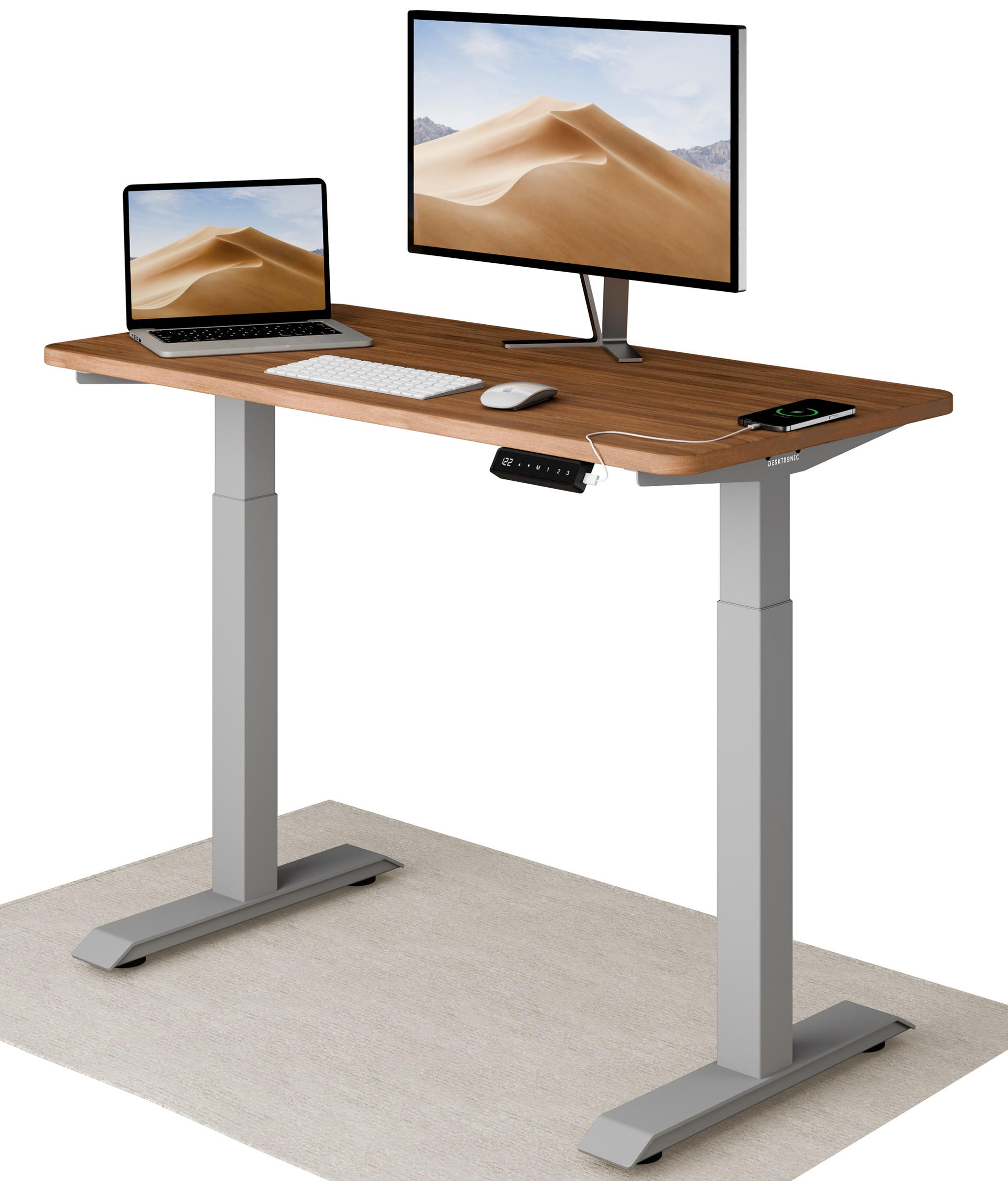 SCHREIBTISCH Elektrisch Höhenverstellbarer HomeOne 120x60cm Grau/Walnuss mit Memory-Funktion, Anti-Kollisions Technologie - Walnussfarben/Grau, Holzwerkstoff (60/120/72cm) - Desktronic