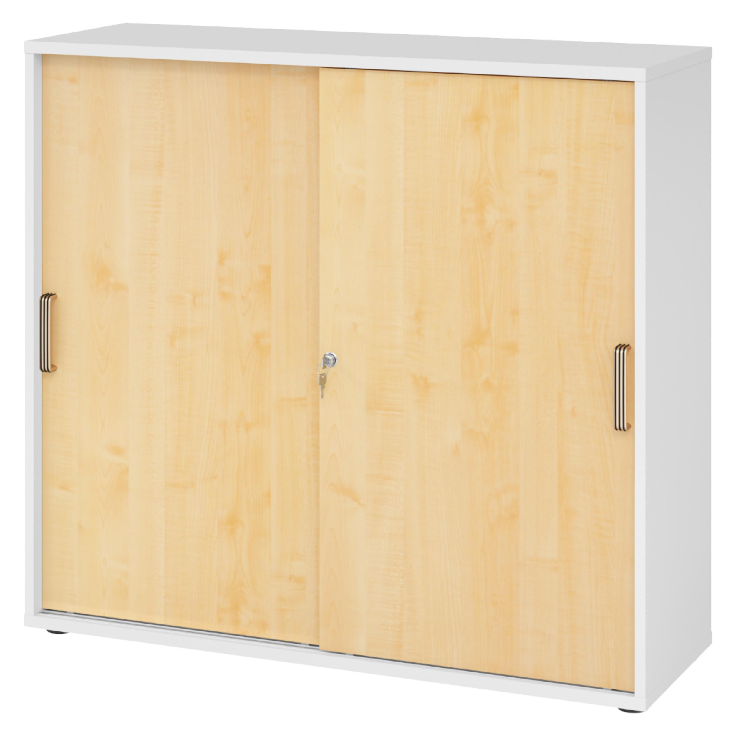 bümö Schiebetürenschrank Weiß, Ahorn 120x110x40 cm