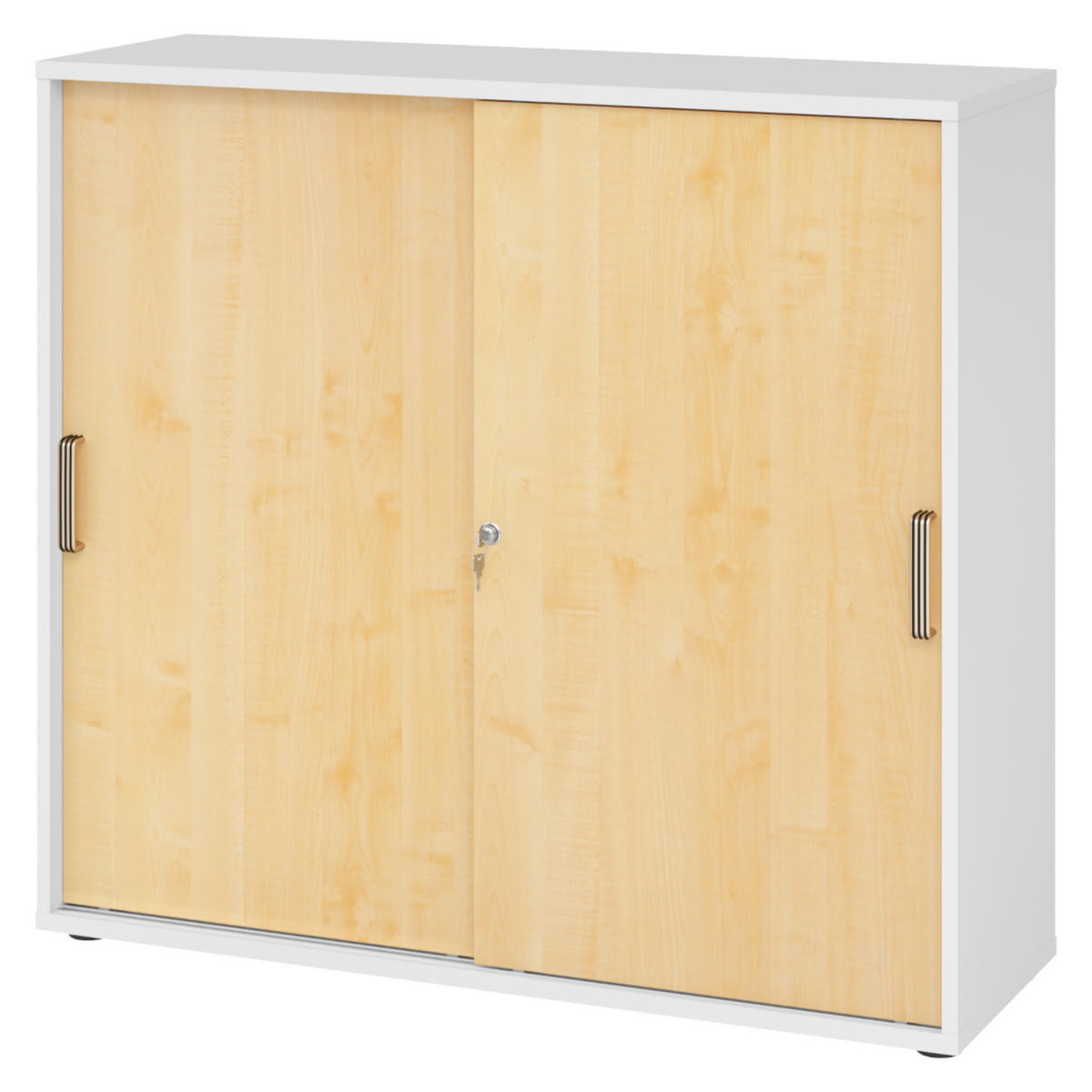 SCHIEBETÜRENSCHRANK - 3 Ordnerhöhen 40/120/110 cm in Weiß/Ahornfarben Streifengriff (Kunststoff) - Ahornfarben/Weiß, Holzwerkstoff (120/110/40cm) - bümö