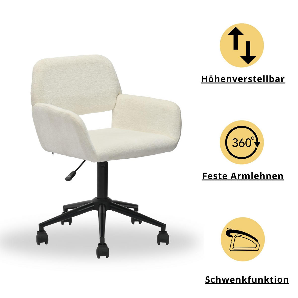 DREHSTUHL Stoffbezug höhenverstellbar & 360° drehbar - Beige, Textil/Metall (54/85/56cm)