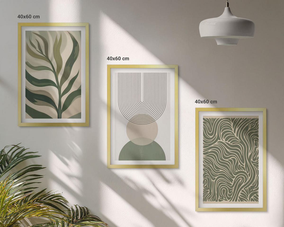 BILDER SET 3er Set - 40x60 cm Goldrahmen - Geometrische Blattformen - Goldfarben, Kunststoff (40/60cm) - TULUP