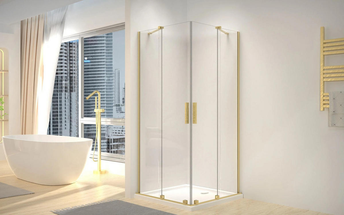 DUSCHKABINE Rea Montana Double Gold Brush 80x80 - Goldfarben, Glas (80/80/200cm) - REA