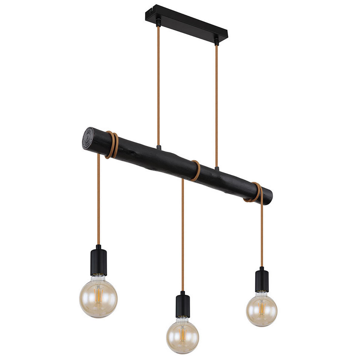 HÄNGELEUCHTE Holz Schwarz 3-flammig höhenverstellbar - Schwarz, Holz/Metall (60/5/120cm) - Globo Lighting