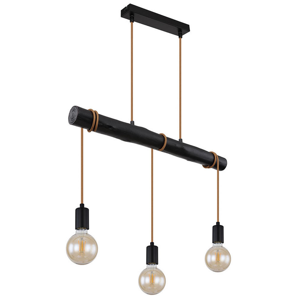 Thumbnail - Globo Lighting Hängeleuchte, Schwarz, Holz, Metall, Rund, E27, 5x120x60 cm, Lampen & Leuchten, Innenbeleuchtung, Hängela...