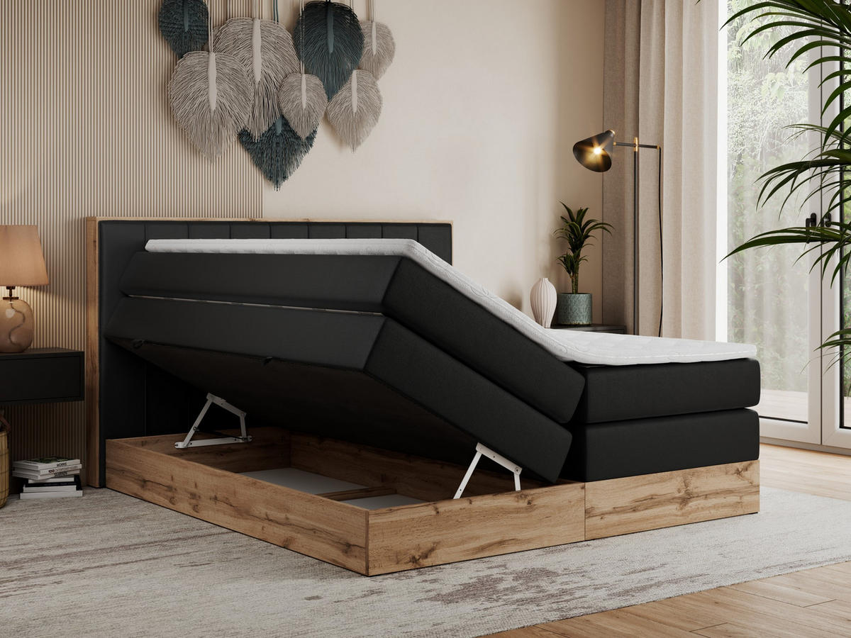 BOXSPRINGBETT BELLISSIMO KING 180/200 Schwarz Kunstleder - H3 - Schwarz, Holz/Textil (180/200cm) - MKS