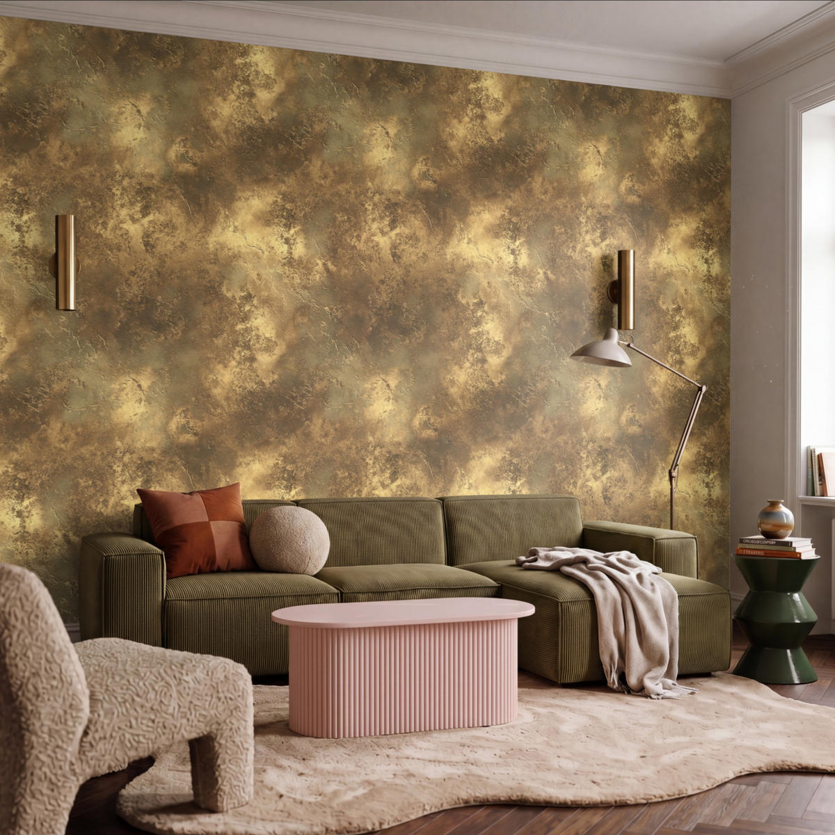 TAPETE - Antik - Metallic-Look - Gold - 400x300 cm - Messingfarben, Papier (400/300cm) - OnlyWow