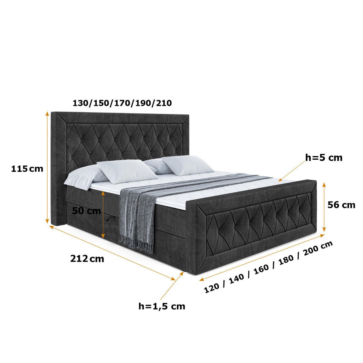 BOXBETT NOEL-Z - 140 x 200 - H4 - Schwarz - Schwarz, Holzwerkstoff (140/200cm) - ALTDECOR