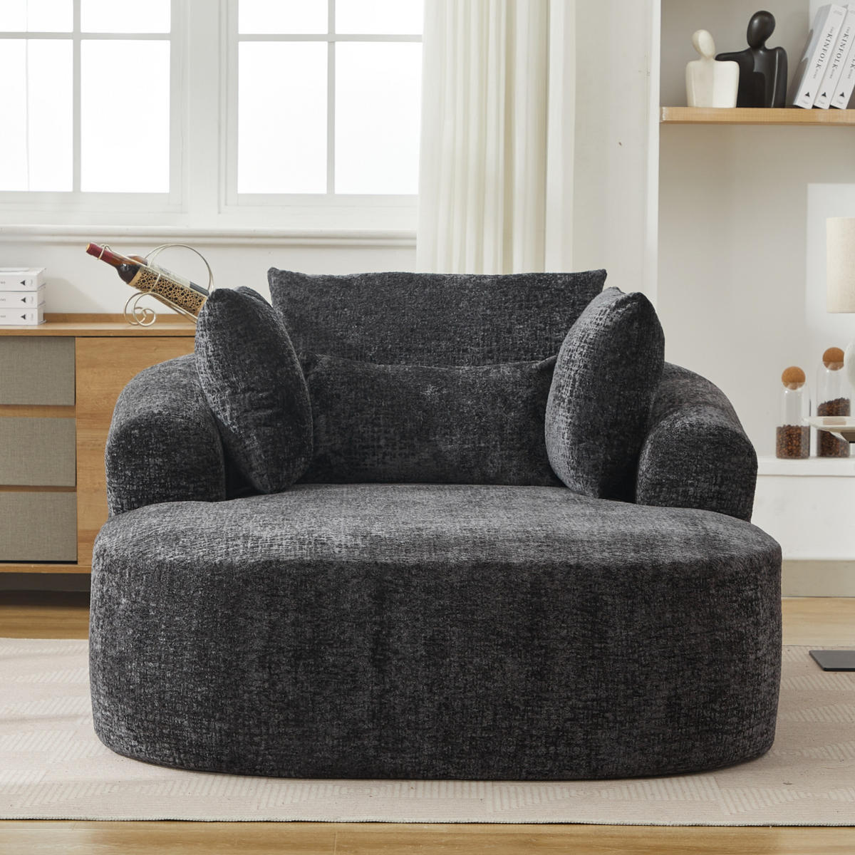 SCHLAFSESSEL DE-34006 mit Armlehnen und Kissen Schwarz - Schwarz, Textil (131/81/146.5cm) - ComfortXL