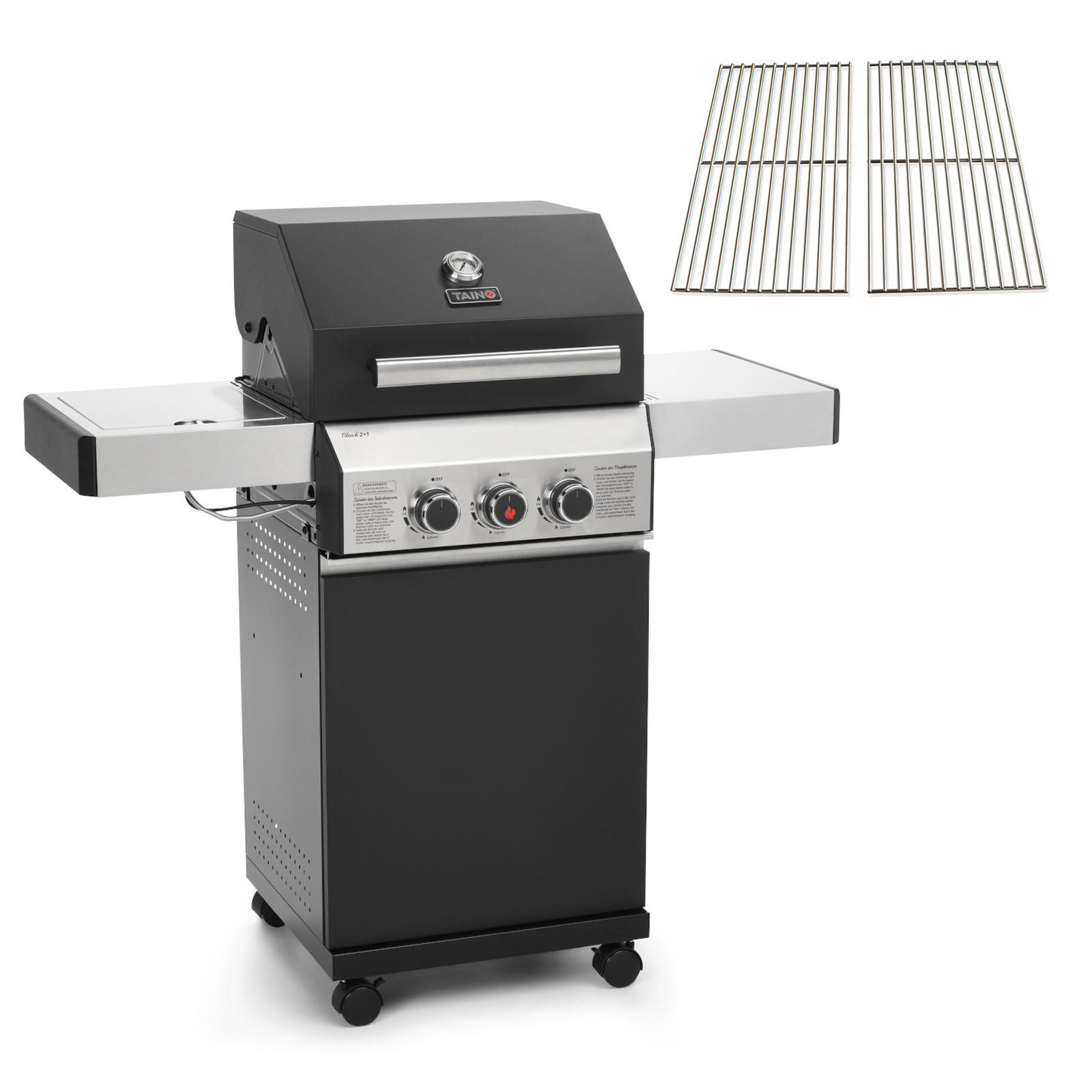 GASGRILL BLACK 2+1 Set mit Edelstahlrost - Schwarz, Metall (116/115/50cm) - TAINO