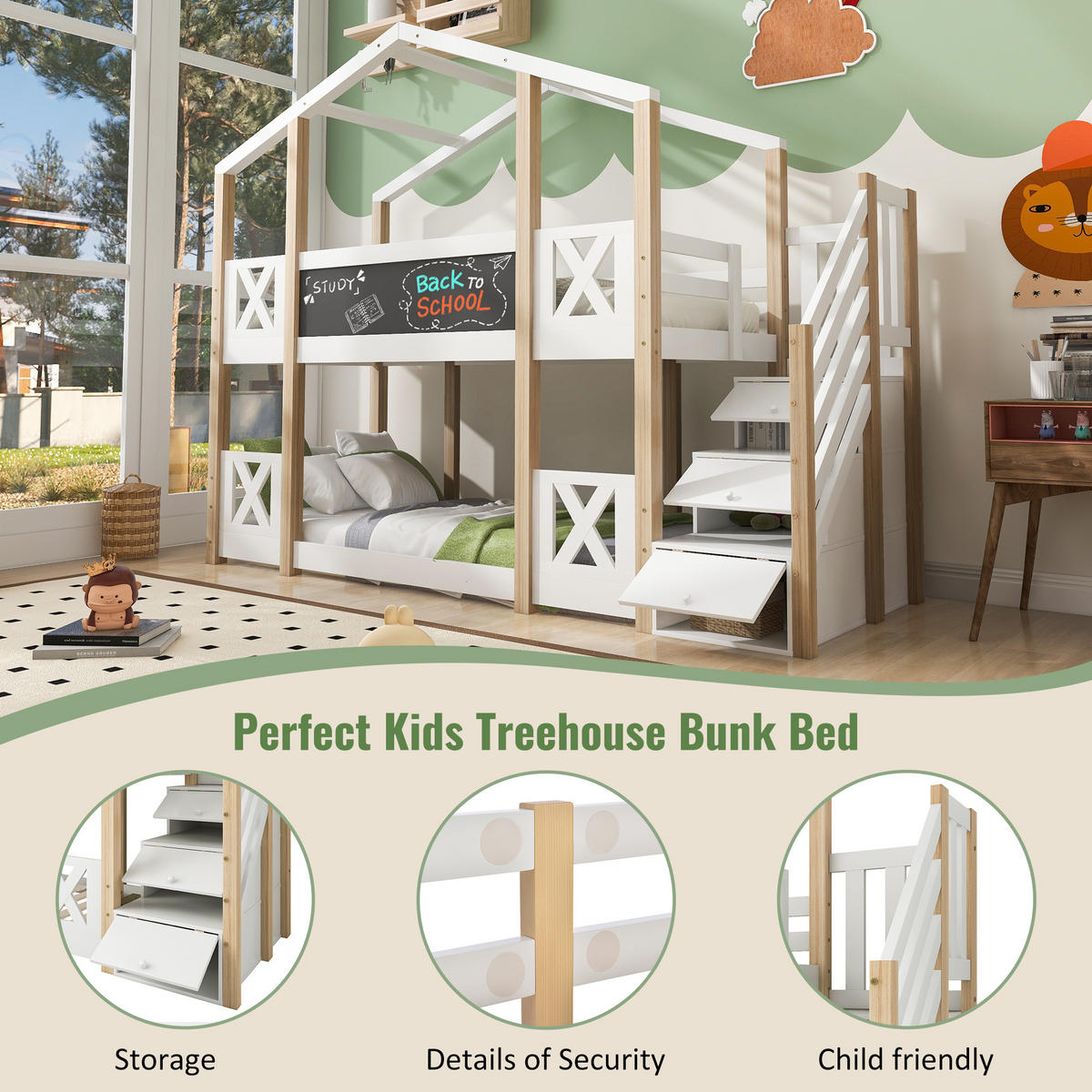 ETAGENBETT Baumhaus Weiß/Natur 90x200 cm - Naturfarben, Holz (90/200cm) - ComfortXL