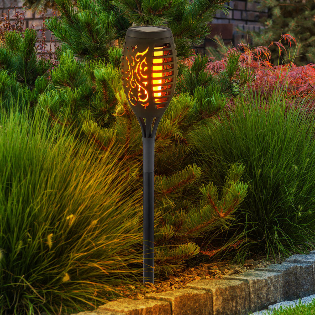 LED AUSSENLEUCHTE Solar Steckleuchte Schwarz 6er Set - Schwarz, Kunststoff (7.5/7.5/49.5cm) - Globo Lighting