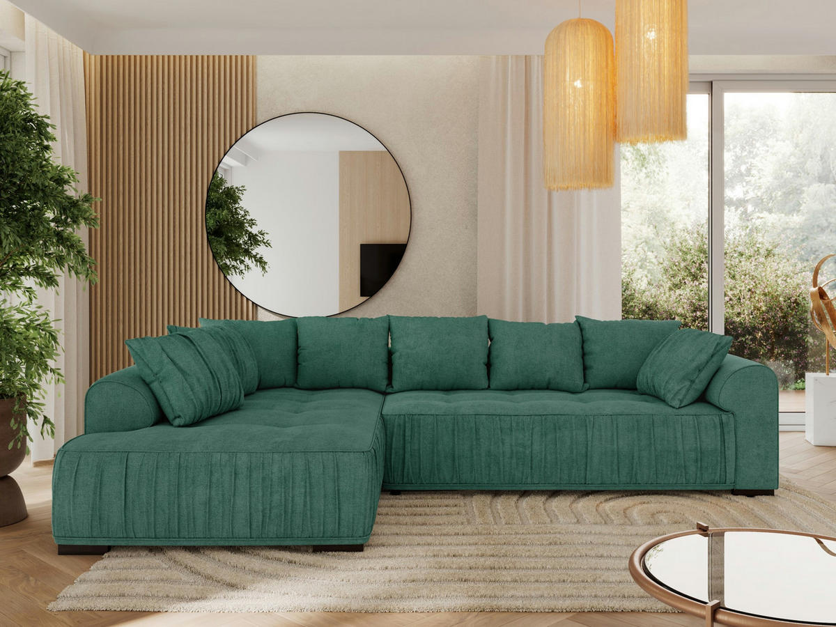 ECKSOFA ORTA Grün Stukture - Links - Schwarz/Grün, Textil (325/200cm) - MKS