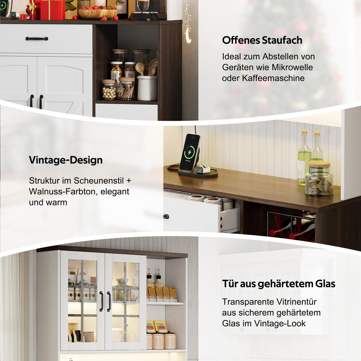 BUFFET 105/40/185 cm Weiß mit verstellbaren Einlegeböden, 2 Schubladen und farbwechselnder LED-Beleuchtung - Weiß, Holz (105/185/40cm) - Oxeza