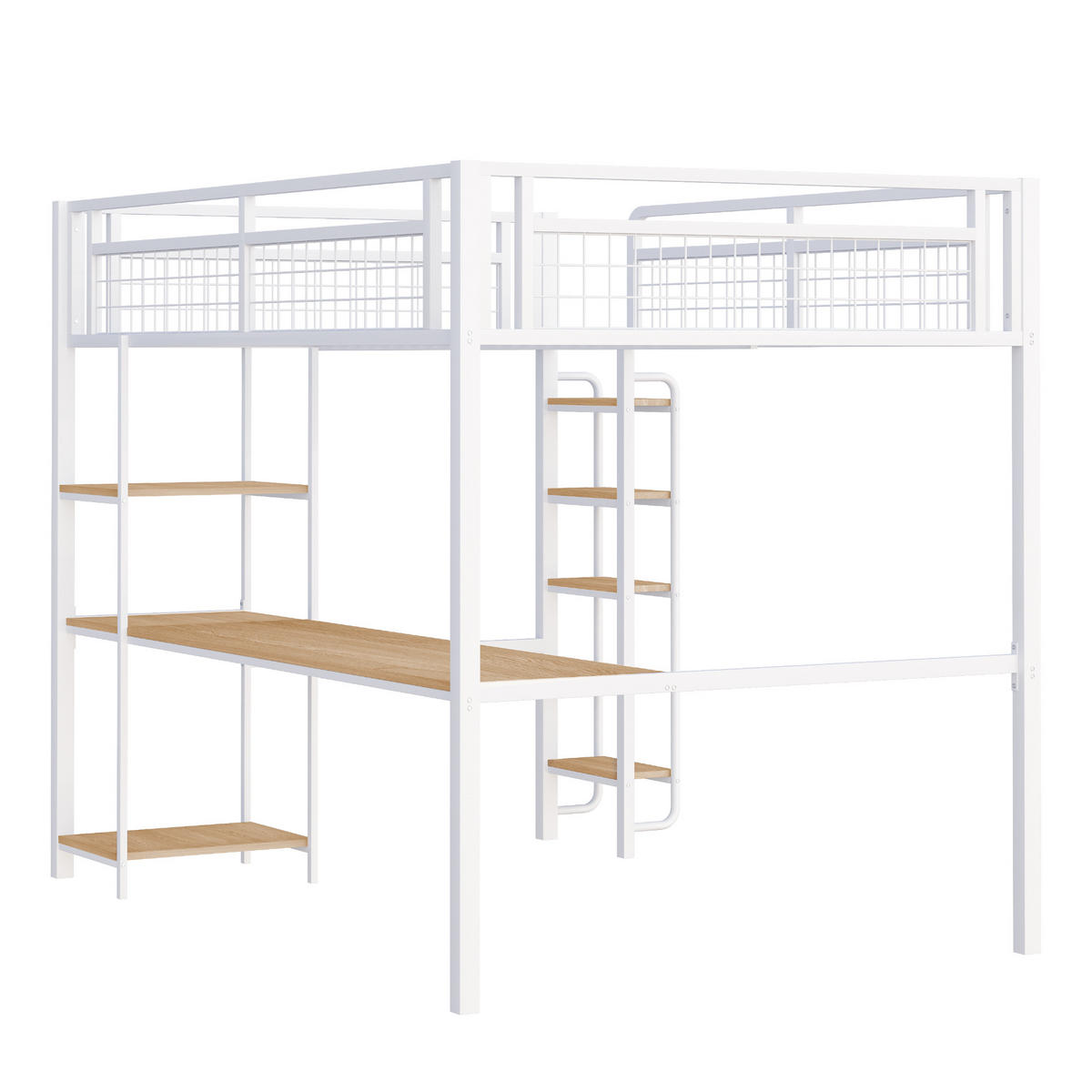 HOCHBETT aus Metall 140x200 cm in Weiß mit Tisch & Regal - Weiß, Metall (140/200cm) - Modfu