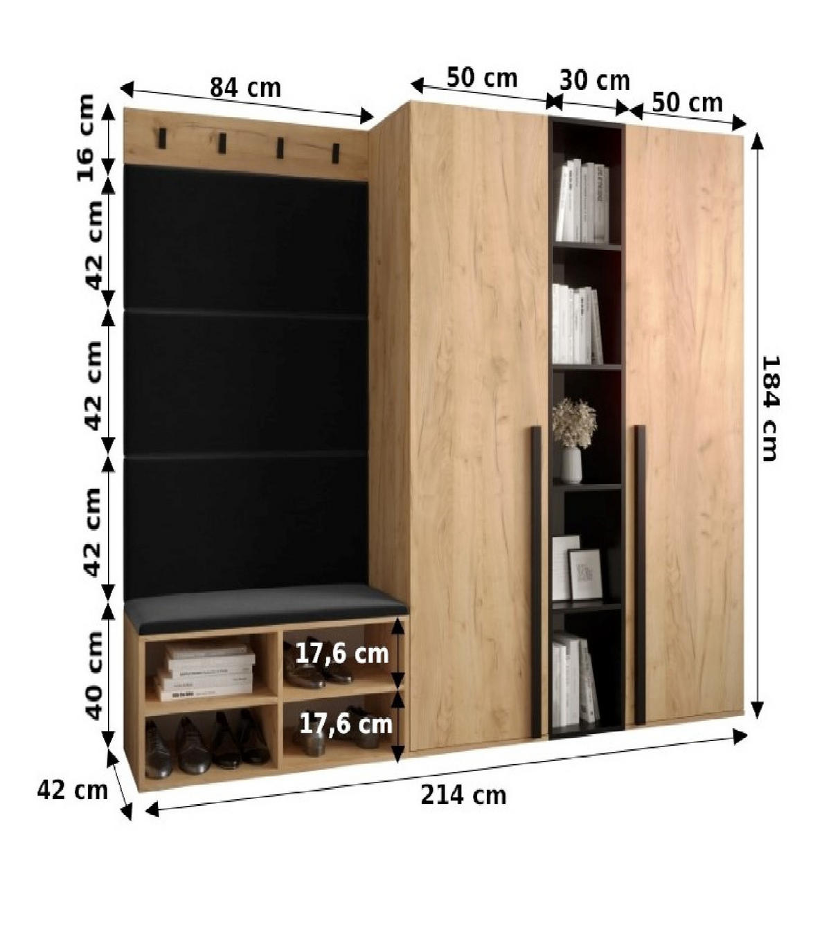 GARDEROBEN-SET 214/184/42 - Creme/Schwarz, Holz/Kunststoff (214/184/42cm) - MÖBEL KRYSPOL