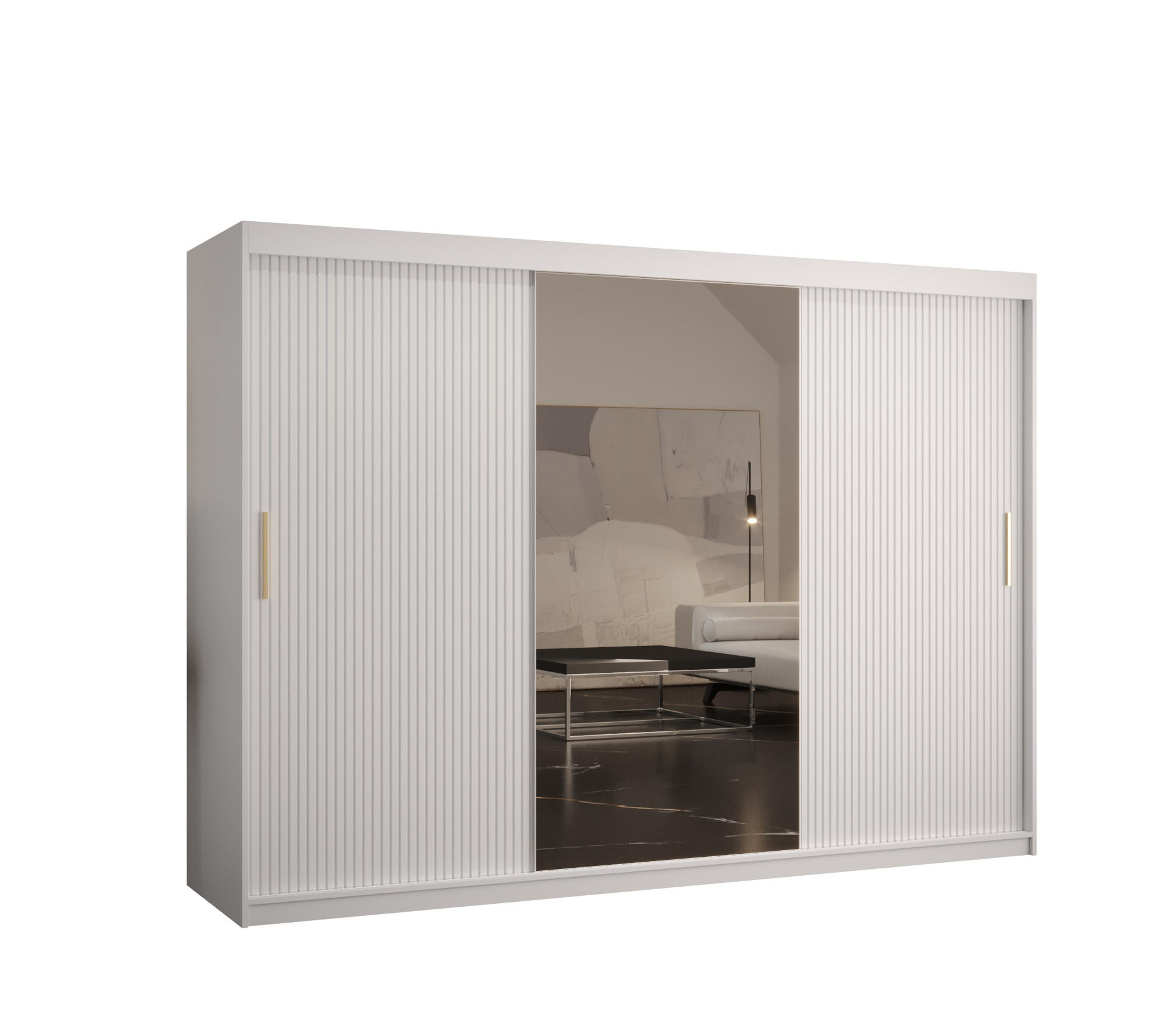 SCHWEBETÜRENSCHRANK 200/250/62 3-türig - Goldfarben/Weiß, Holz/Kunststoff (250/200/62cm) - MÖBEL KRYSPOL