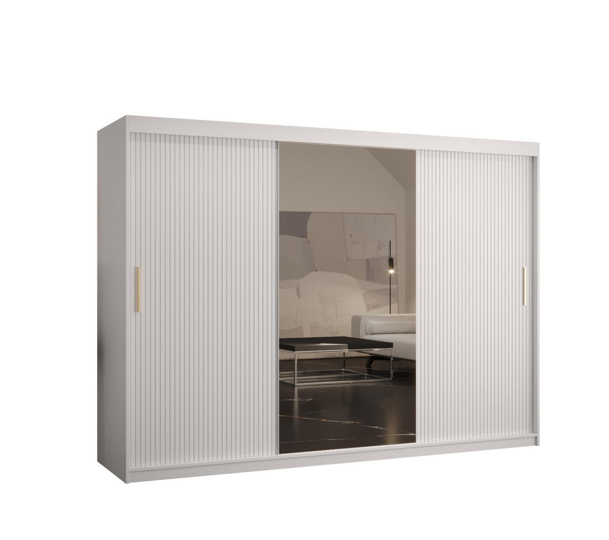 SCHWEBETÜRENSCHRANK 200/250/62 3-türig - Goldfarben/Weiß, Holz/Kunststoff (250/200/62cm) - MÖBEL KRYSPOL