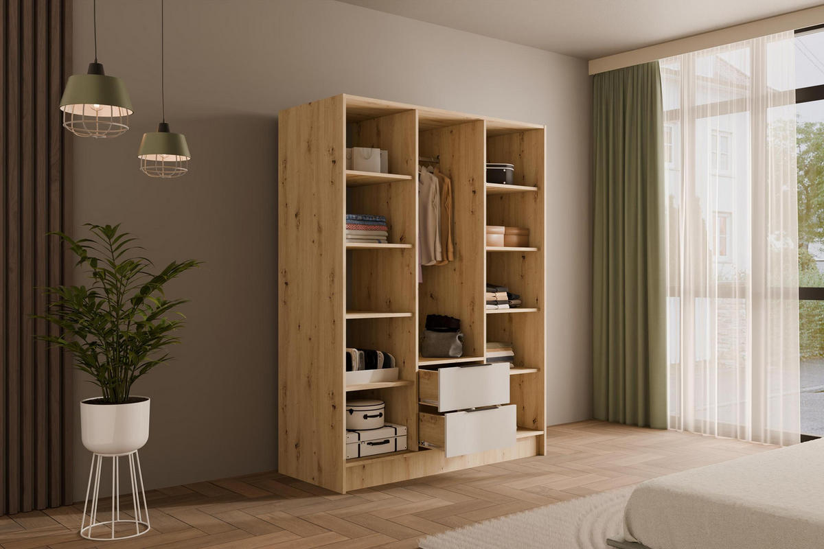 KLEIDERSCHRANK mit Flügeltüren KOLIN 150x200cm Artisan / Weiß - Eiche Artisan/Weiß, Holzwerkstoff (150/200/51cm) - ALTDECOR