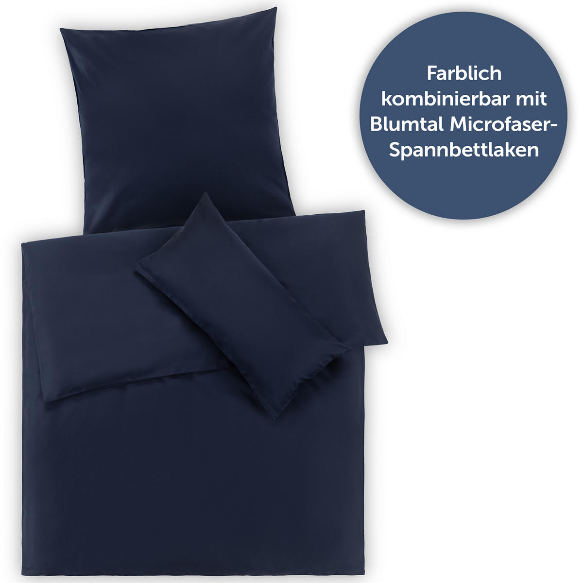 BETTWÄSCHE 3-teilig, 200/220 cm & 2x 40/80 cm, Dunkelblau - Dunkelblau, Textil (200/220cm) - Blumtal