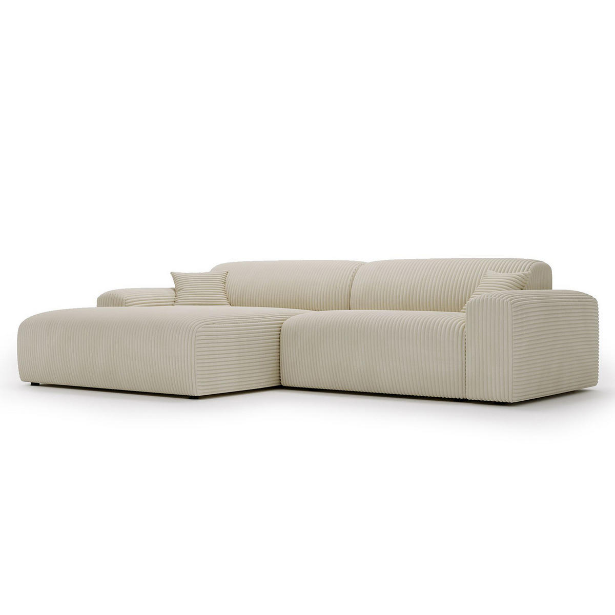 ECKSOFA mit Longchair - Cord - Beige/Schwarz, Kunststoff/Textil (284/178cm) - home24