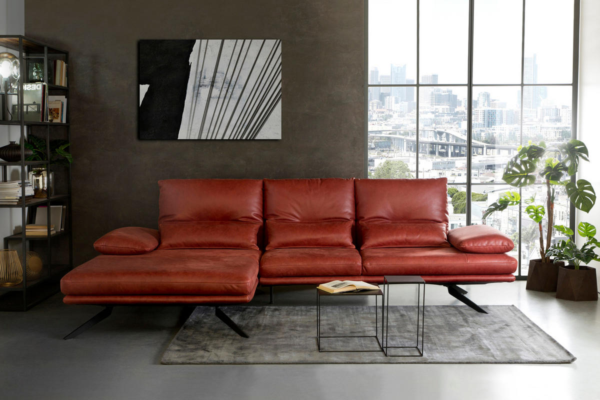 ECKSOFA FENICE Rot Leder - Rot/Schwarz, Leder (297/168cm) - KAWOLA