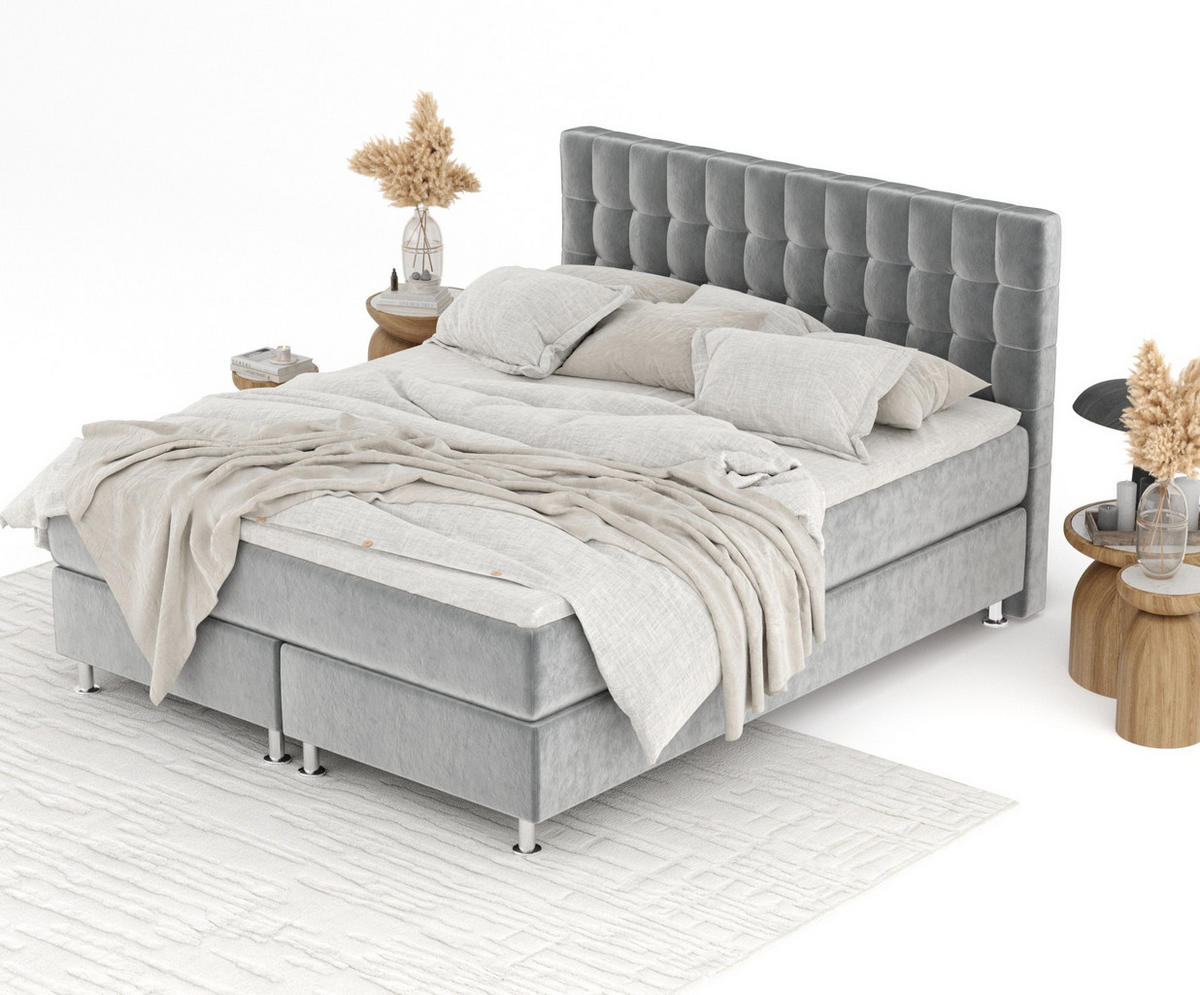 BOXSPRINGBETT Sorrento Grau 160/200 cm mit Latex-Topper - Silberfarben/Grau, Holz/Holzwerkstoff (160/200cm) - Maison de Reve