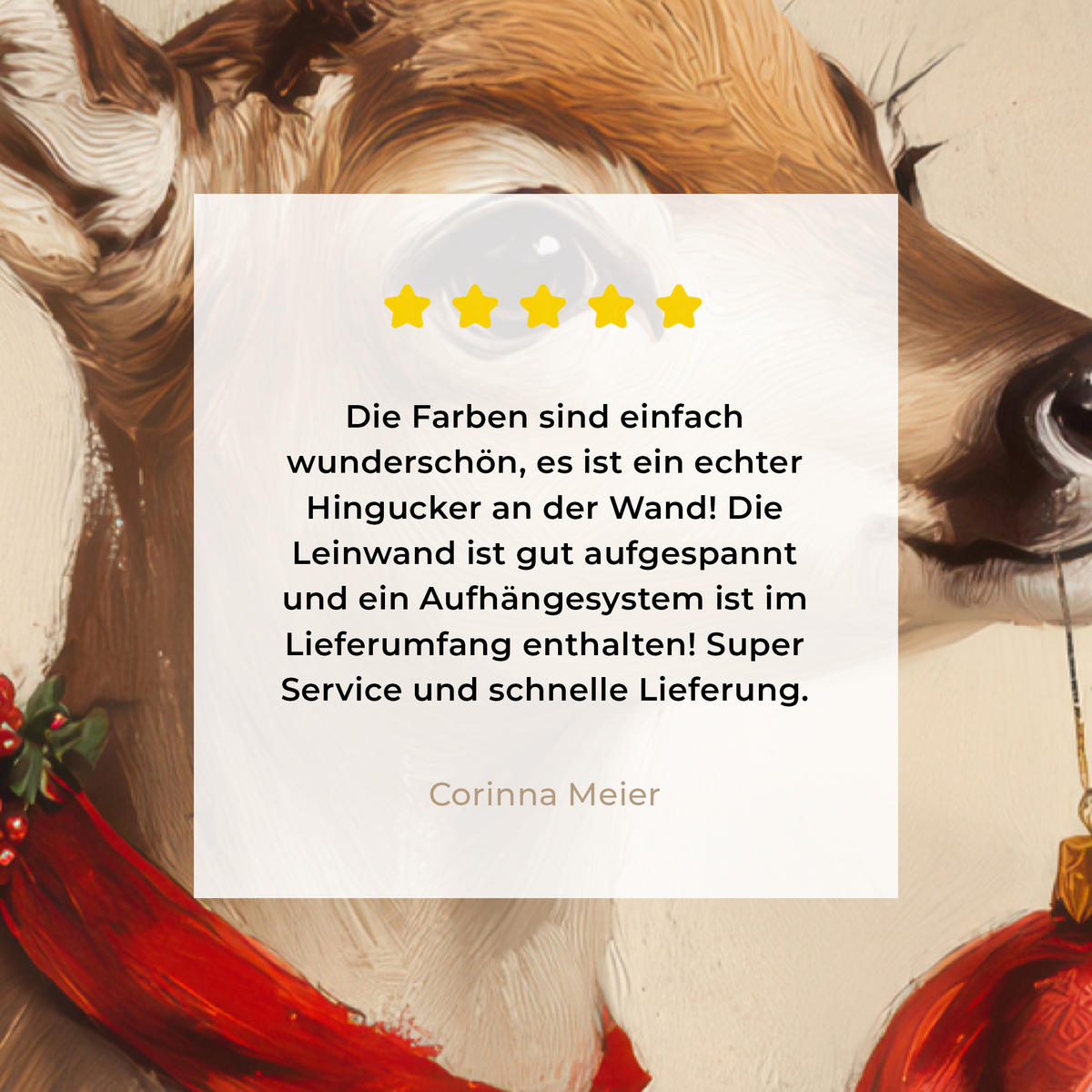 LEINWANDBILD Weihnachten - Hirsch - Geweih - Weihnachtskugel - Rentier 20x30 cm - Hellbraun, Textil (20/30cm) - MuchoWow