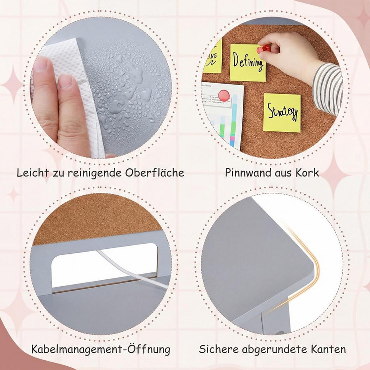 KINDERSCHREIBTISCH-SET aus Holz grau(2-tlg) - Grau, Holzwerkstoff (110/110/60cm) - COSTWAY