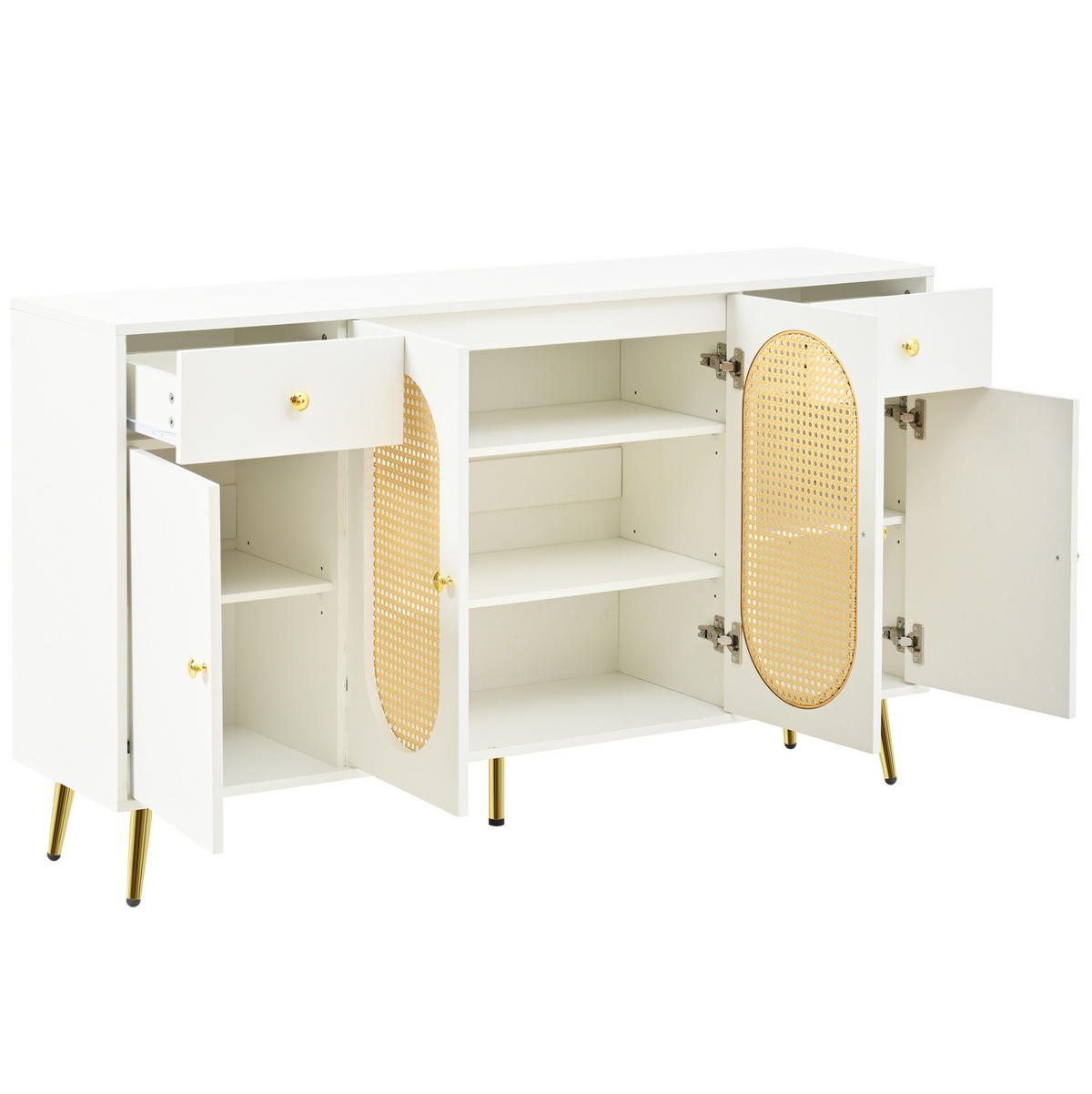 SIDEBOARD 140/35/82 cm weiß/natur aus Spanplatte mit 2 Schubladen und 4 Türen - Naturfarben, Holzwerkstoff (140/82/35cm) - OKWISH