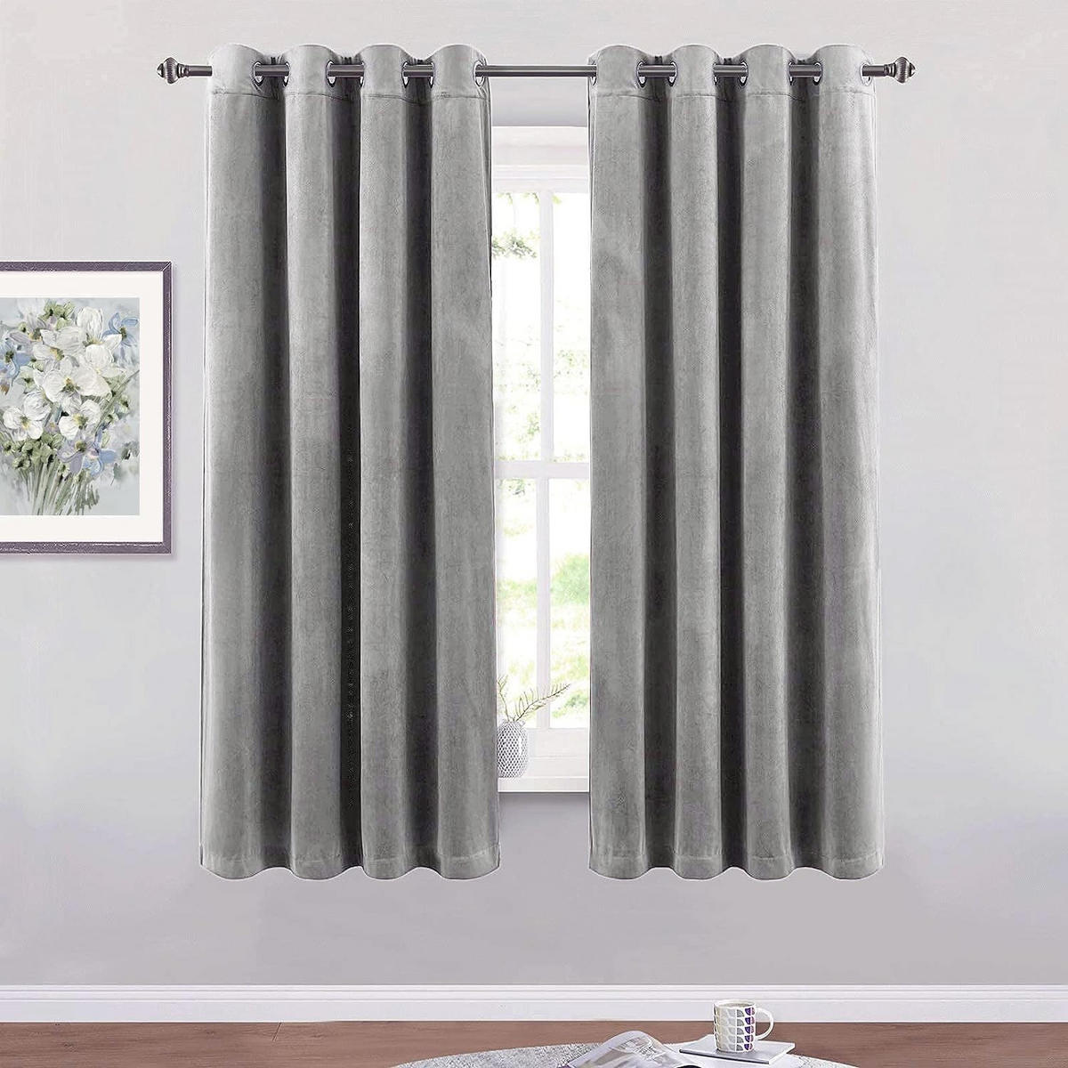 FERTIGVORHANG 2er Set 140 x 175 cm Samt - Grau, Textil (140/175cm) - Kaket