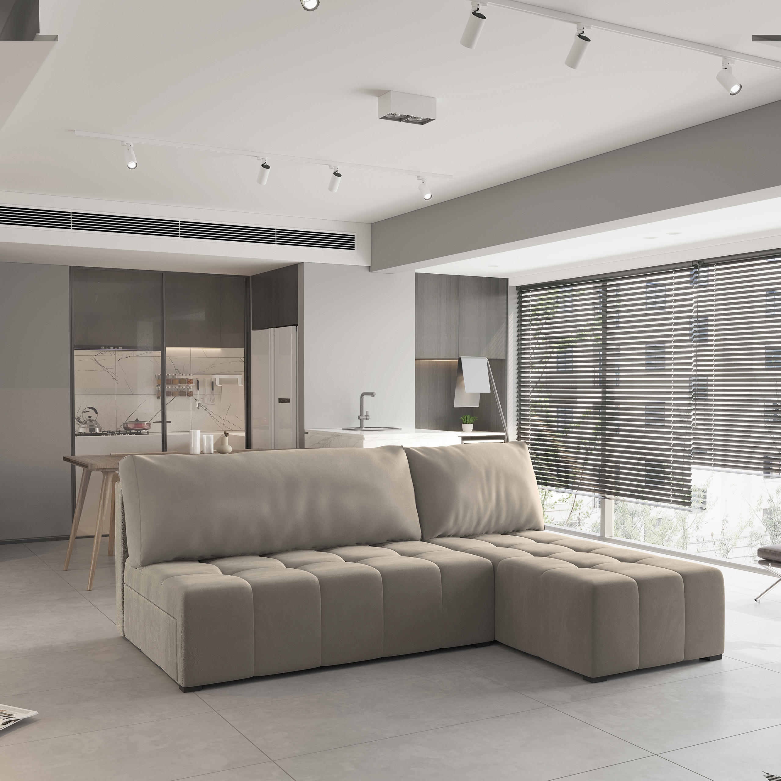 Thumbnail - Masseno Ecksofa, Beige, Holz, 3-Sitzer, L-Form,L-Form, 200x141 cm, Wohnzimmer, Sofas & Couches, Wohnlandschaften, Ecksof...