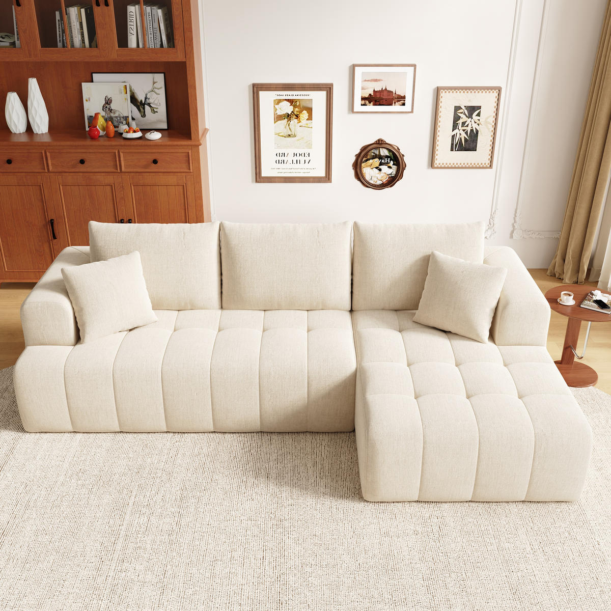 KUTNA GARNITURA od chenille tkanine u bež boji s jastucima - bež, tekstil (244.5/136cm) - WISHDOR