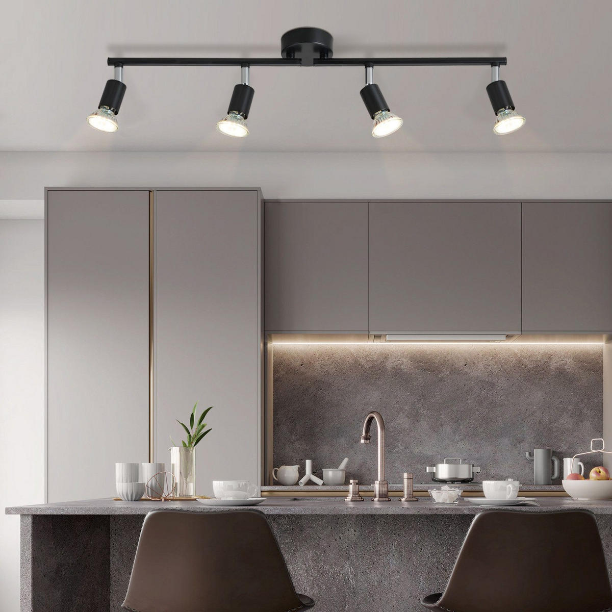 STRAHLER Arnsberg 4-flammig 59.5/8/13 cm - Schwarz, Metall (59.5/8/13cm) - Nettlife