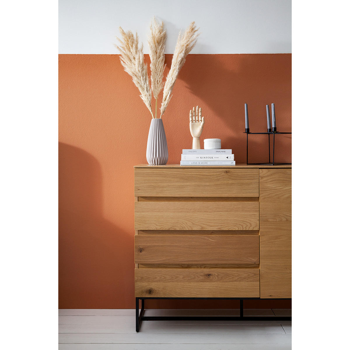 KOMMODE - Echtholzfurnier / Eisen - Eichefarben, Holzwerkstoff (115/86/40cm) - home24