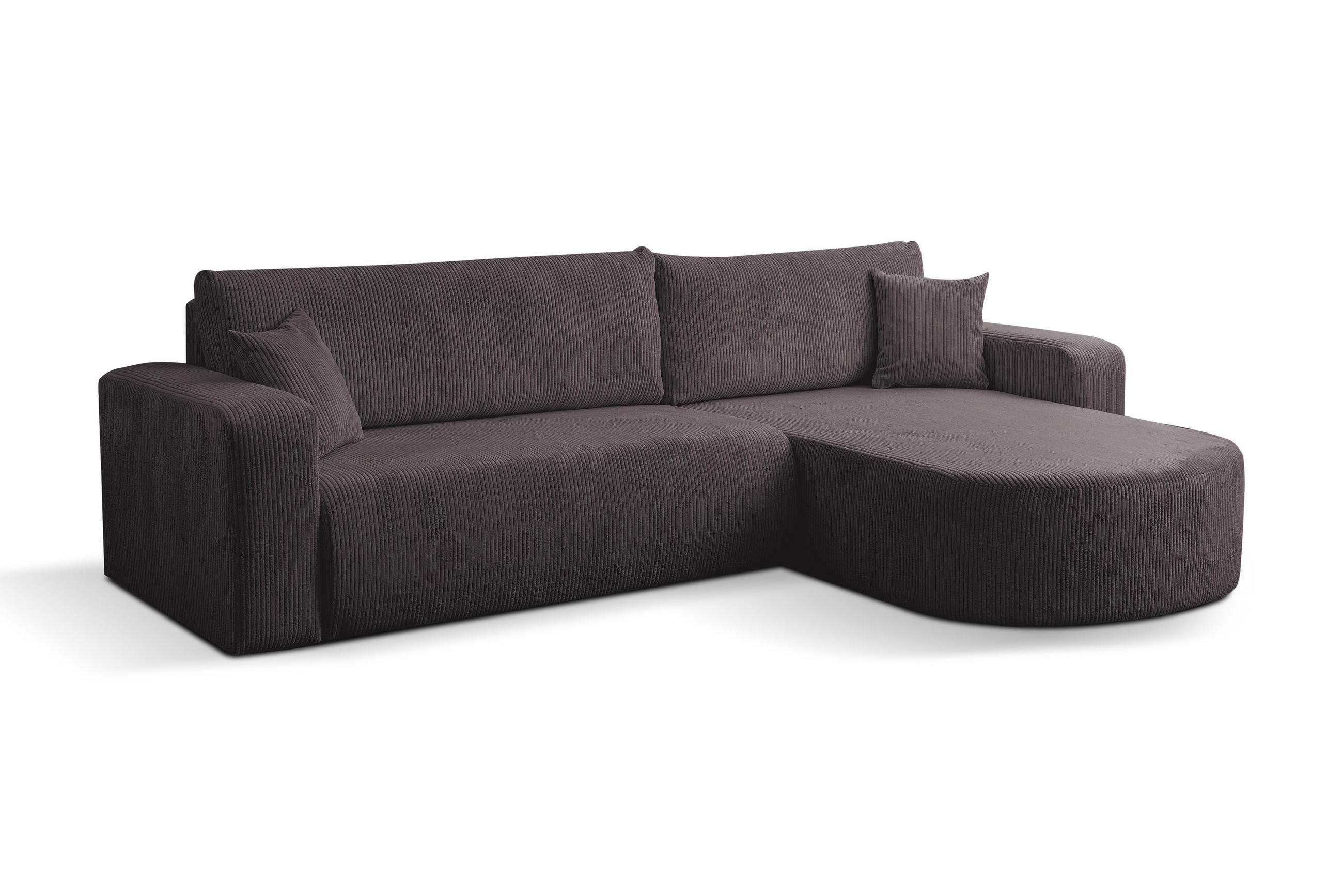 ECKSOFA TOKIO mit Schlaffunktion und Bettkasten, Farbe: Dunkelgrau, Cordstoff, Ottomane Universal - Dunkelgrau, Textil (275/170cm)